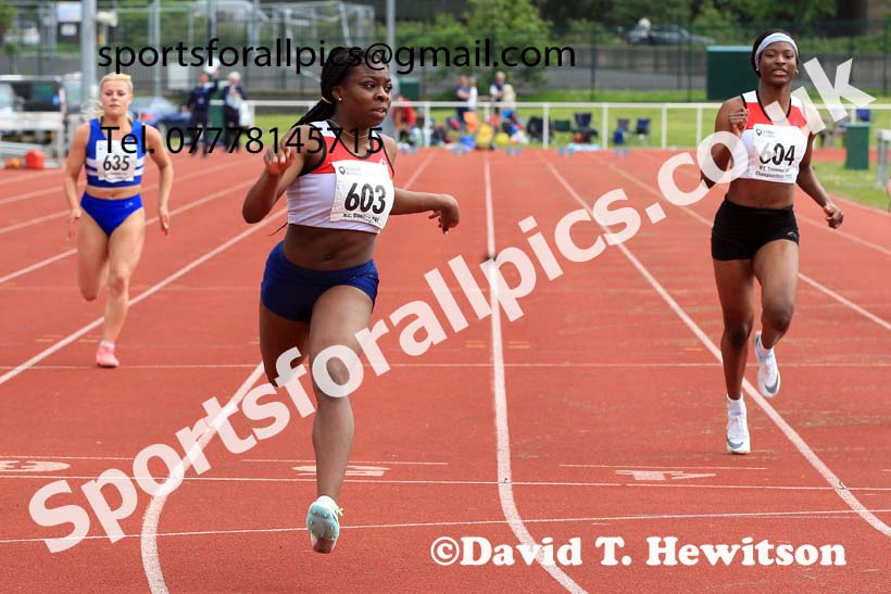 Women and Girls 100 metres, 2022 North Eastern Track and Field Champs., Middlesbrough. David T. Hewitson/Sports for All Pics
